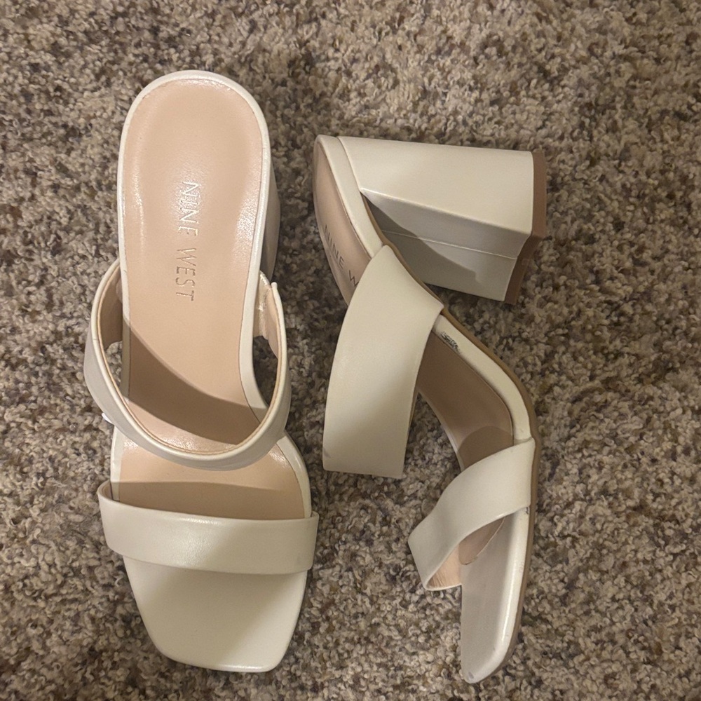Nine West Cream Block Heel Sandals